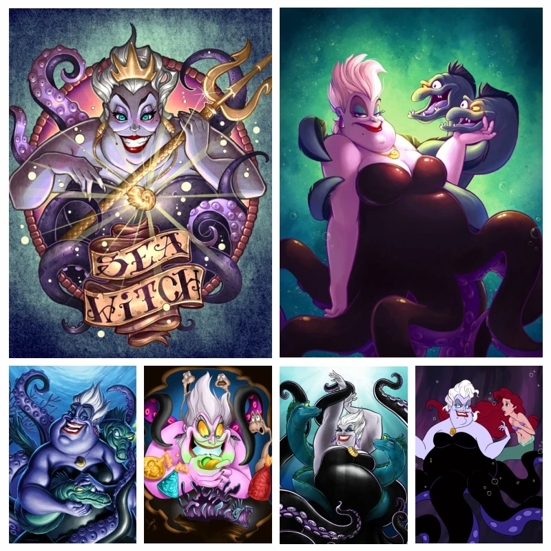 Disney Villain Sea Witch Ursula Diamond Painting Complete Kits The Little Mermaid Evil Cartoon  Mosaic Cross Stitch Wall Decor