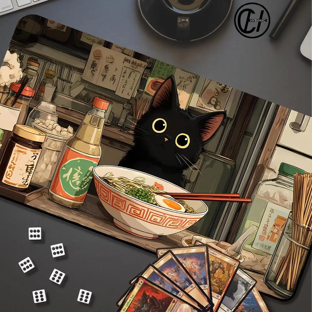 Cat Eat Ramen Card Mouse Pad Magic Party Game Mat Durable Rubber MTG&TCG Games Pad Offices Desk Carpet Friendly Design HYBXXC