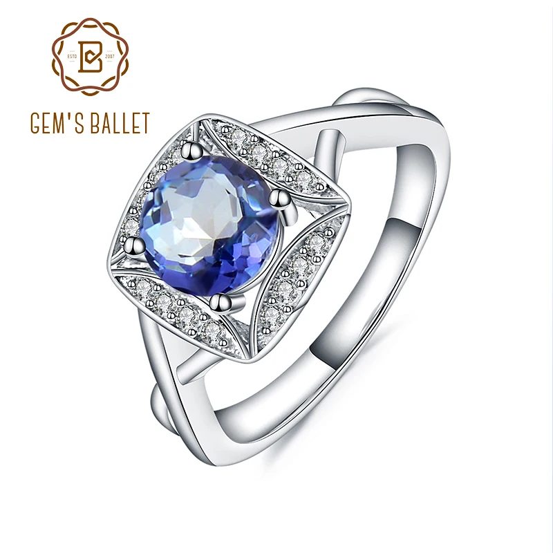 

GEM'S BALLET Iolite Blue Mystic Quartz Ring Handmade Infinite Cross Rings in 925 Sterling Silver Gift For Her Quartz Jewelry