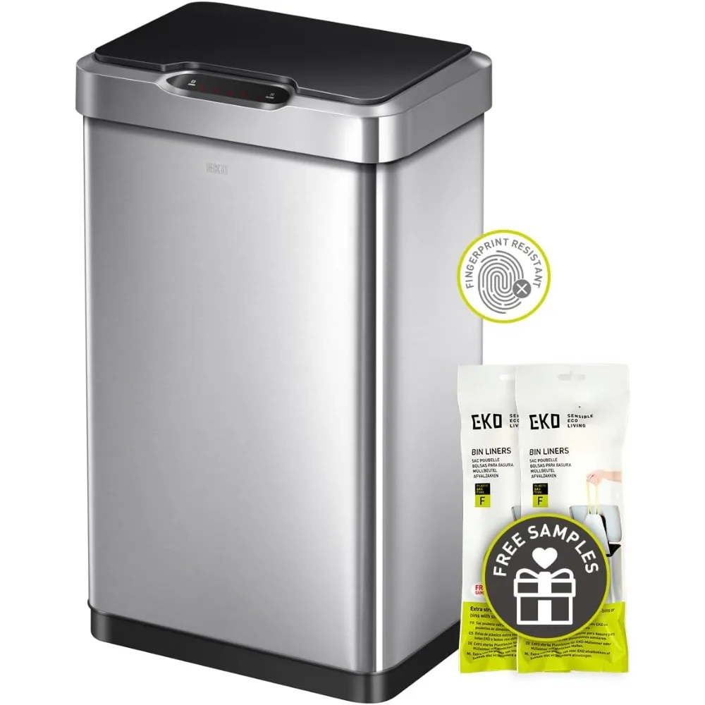 

EKO Mirage-T 50 Liter / 13.2 Gallon Touchless Rectangular Motion Sensor Trash Can, Brushed Stainless Steel Finish