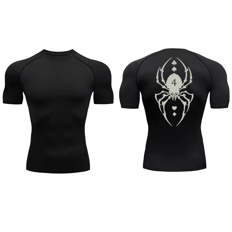 Men's Spider Print Compression Shirt, Quick Dry T-Shirt, Gym Running Jersey, Breathable Short Sleeve, Spring, Summer, WX166