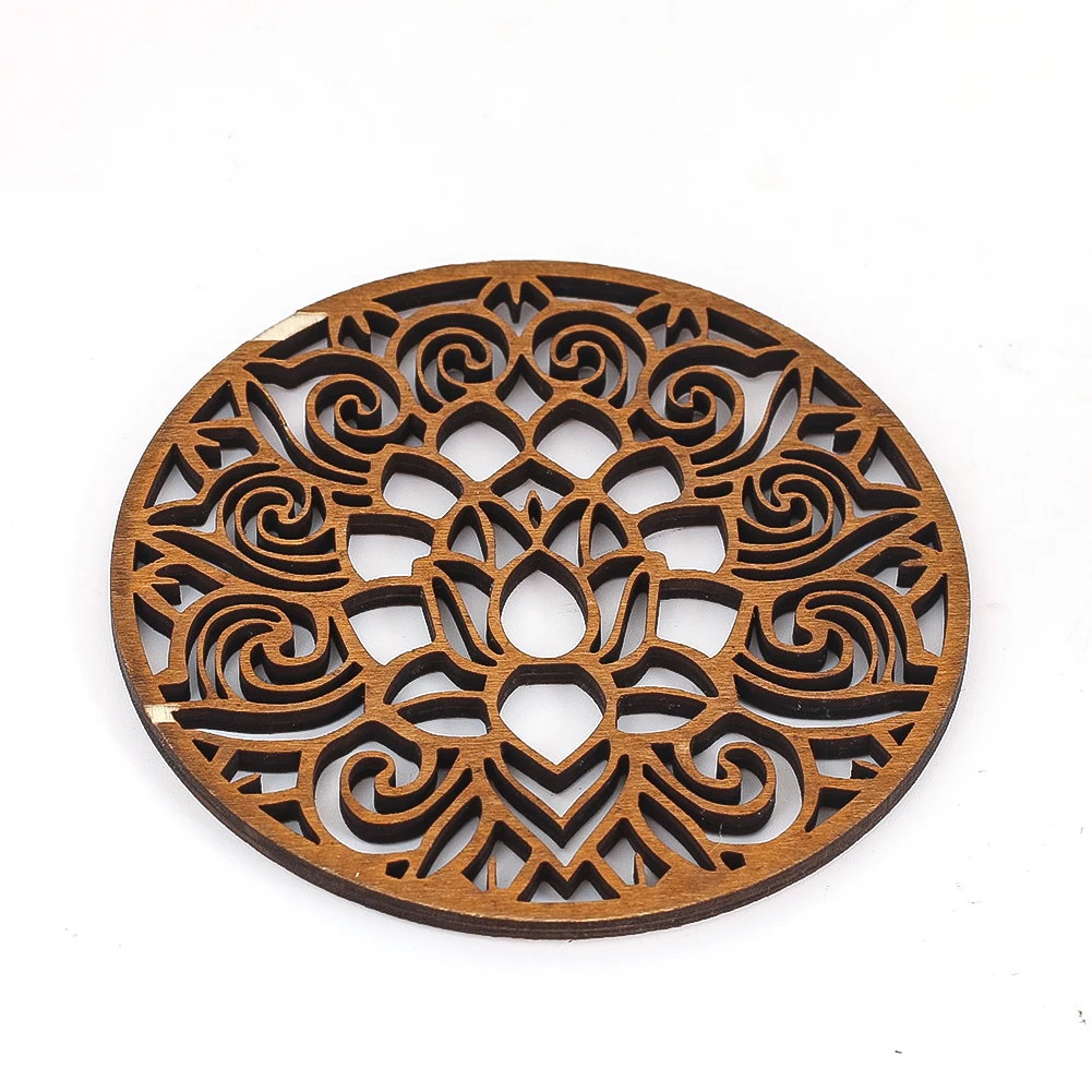 10cm Wood Panel Laser Engraving Hollow Mandala Lotus Yoga Meditation Mat Dining Table Heat Insulation Kitchen Decoration