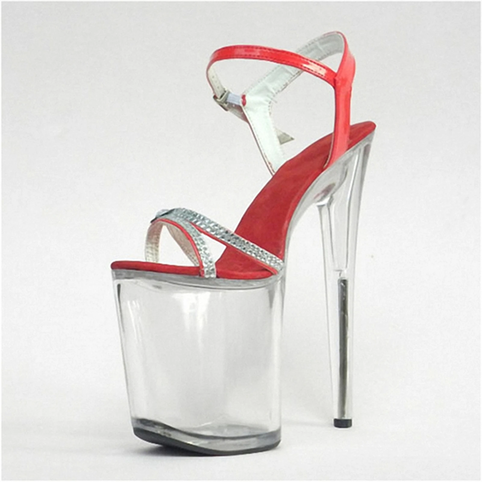 

Sexy Women's Clear Crystal Heel Sandals 20CM Ultra High Stiletto Transparent Platform Ankle Tie Glitter Stage Performance Shoes