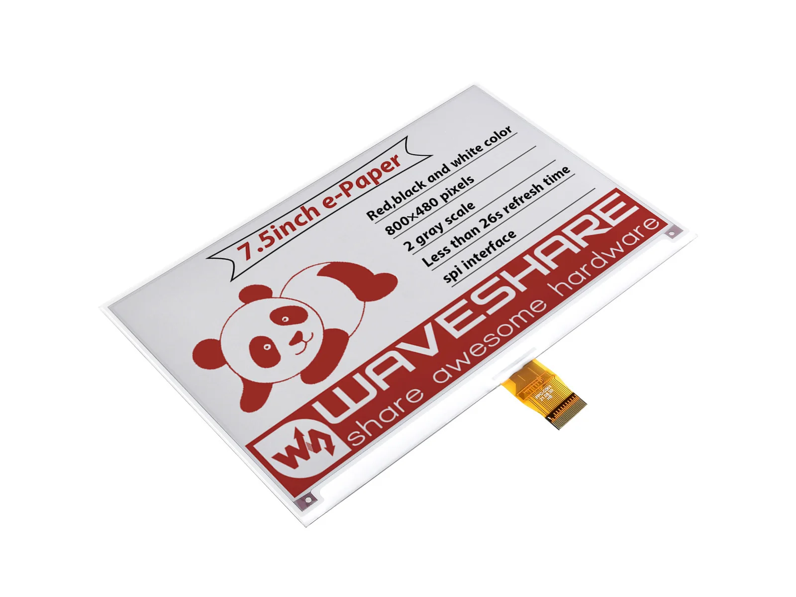 Waveshare 7.5 polegadas e-Paper (B) E-ink Raw Display Vermelho Preto Branco Três cores, SPI, e-paper para Raspberry Pi 4B/3B/3B +/Zero/Zero W