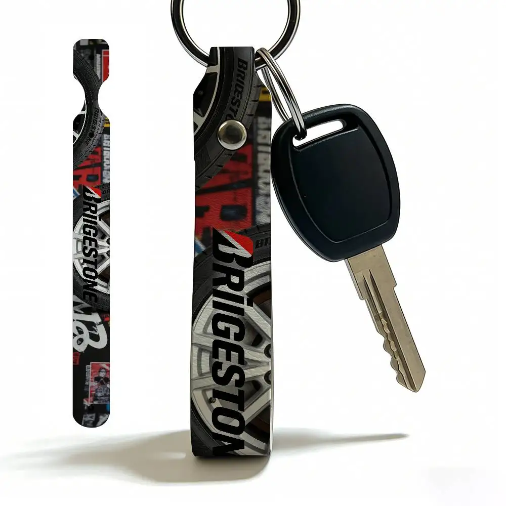 For Logo Bridgestone PU Leather Motorcycle Keychain Universal Motorbike Key Ring Holder For Riders Men Gift