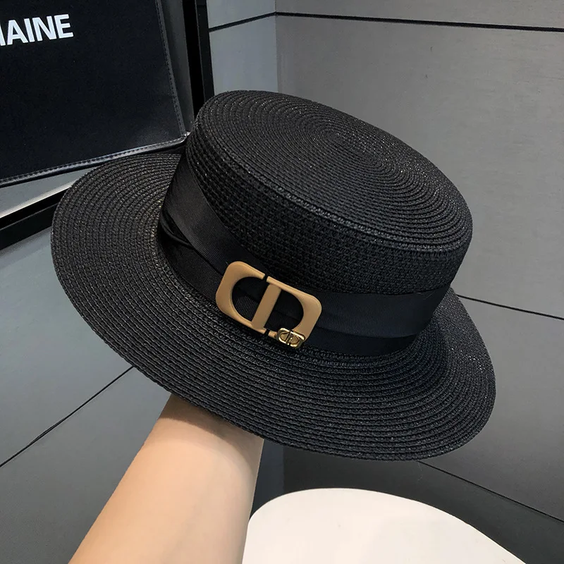 Summer Hats for Women\'s Fashionable and Casual Flat Top Straw Hat Outing Panama Beach Hat Chapeu Panama Feminino