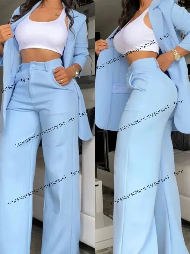 

ZOCI-Elegant Autumn Women's Blazer Pants Set Two-piece Women's Fashion Jacket and Fitted Collar Pants; Pocket Design Pants