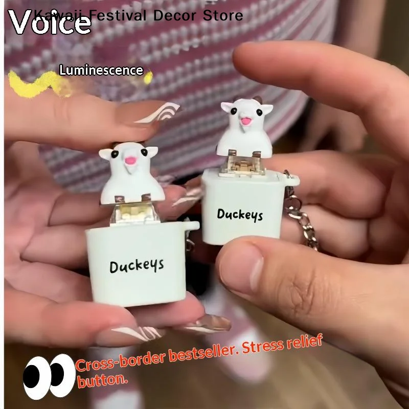 【K】Small Sheep Shaped Button Keychain Stress-relieving Toy Clicky Keyboard Fidget Button LED Sound Keychain Adults Stress Relief