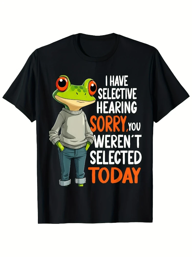 

Funny Frog "Selective Hearing" Graphic - Men's 100%Cotton Crew Neck printed T-shirt， with Humorous Sarcastic Design.