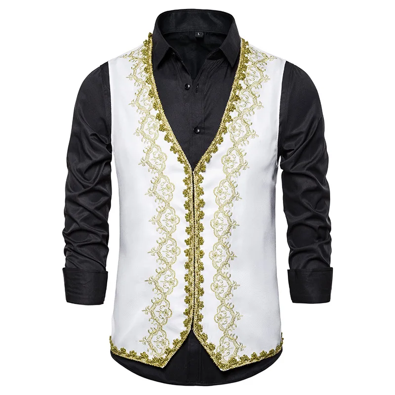 White Court Prince Embroidery Suit Vest Men 2024 Brand Slim Fit Single Breasted Vest Waistcoat Men Party Stage Prom Gilet Homme