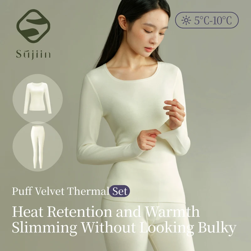 

SUJIIN Women's Fleece Thermal Underwear Set 2025 Autumn Winter Crew Neck Thermals Tops Long Johns 2 Piece Sets for Woman XC002
