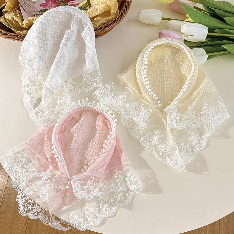 Child Lace Head Wrap Scarf Hat Triangle Towel HairBand Headdress Headwear Garden Hair Bag Clip Accessory Travel Photo Kerchief