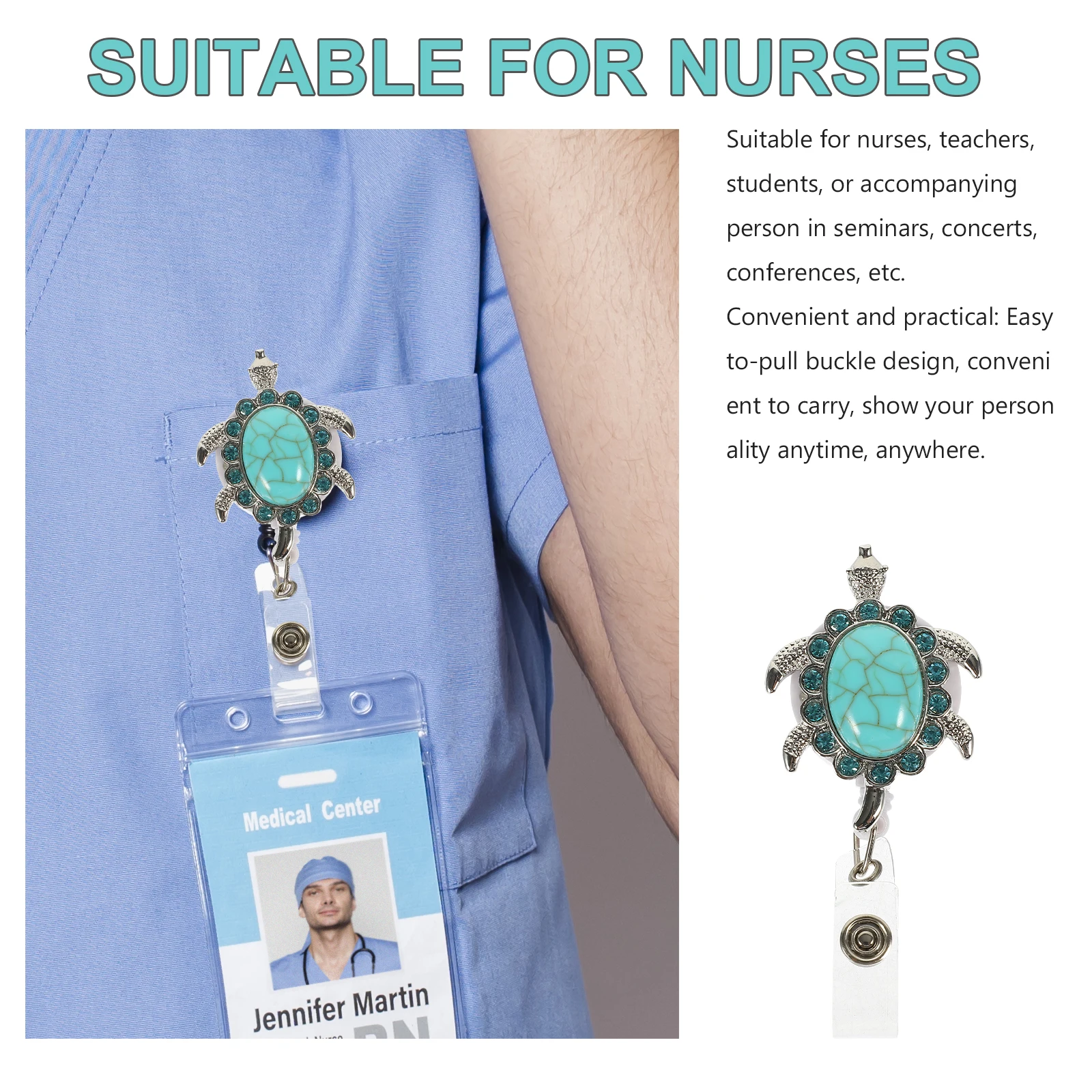 

Unique Retractable Badge Clip Turtle Design Decorative Name Tag Holder Multi-Function Portable Nurse Work Id Buckle Keychain