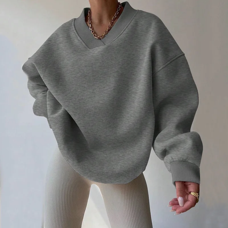2025 Autumn New Casual Women's Clothing Solid Color Long-sleeved Crew Neck Sweater Loose Large Size Sweatshirt Europe America