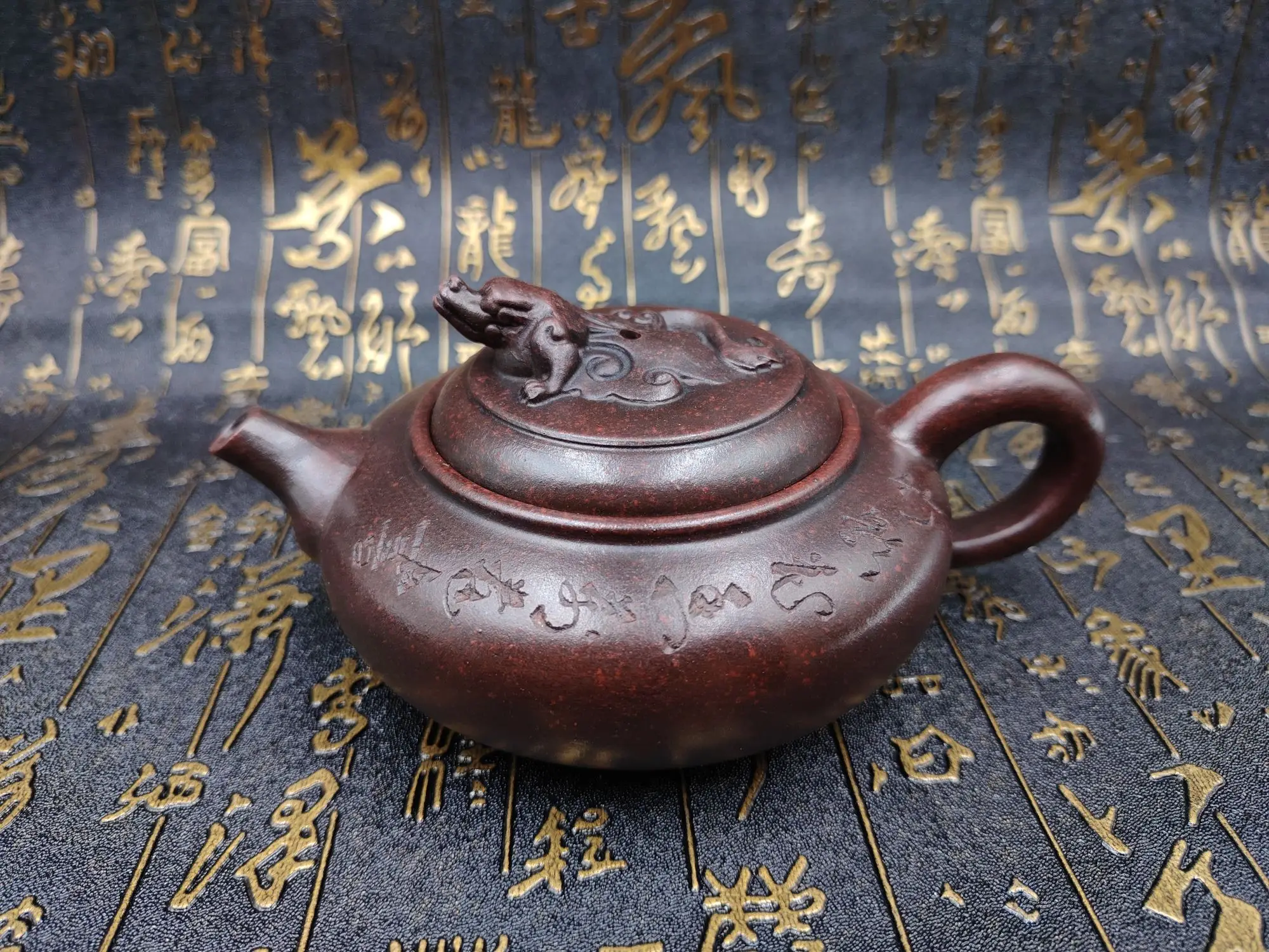 

6"Chinese Yixing Purple Clay Teapot Dragon Statue Cover Poetry Pot Kettle Teapot Flagon Amass wealth Ornaments