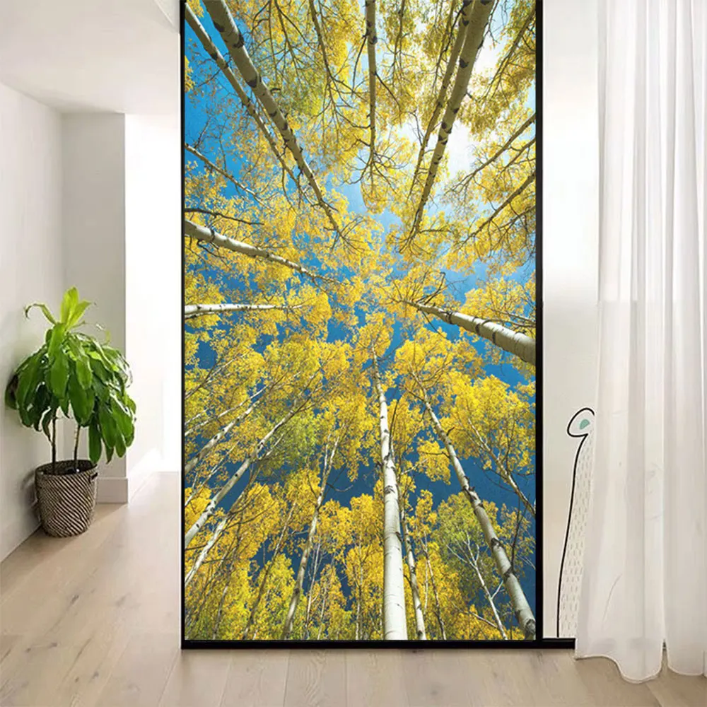 

Glue-free Static Cling Privacy Glass Window Frosted Sticker Birch Pattern Glass Door Film Anti UV Glass Window Decorative Film