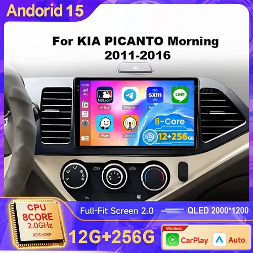 2 Din Android 15 Radio de coche Carplay para KIA PICANTO Morning 2 2011 2012 2013 2014 2015 2016 reproductor Multimedia navegación DVD Head