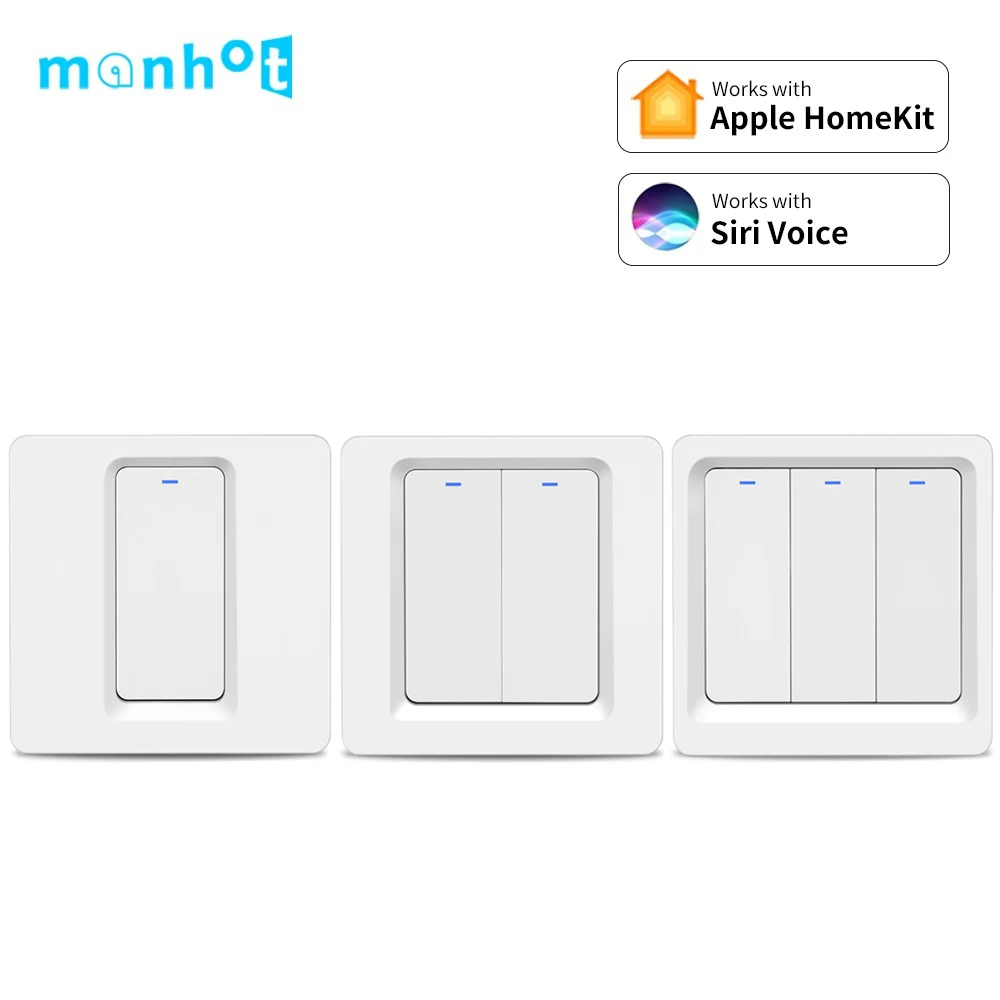 Apple-interruptor inteligente Homekit con WiFi, pulsador de luz de pared, 1/2/3 entradas, inalámbrico, Control por voz Siri, Google Home, Alexa