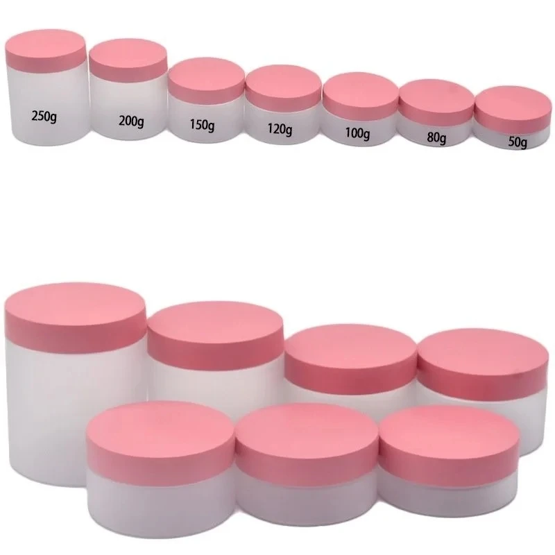 24pcs/lot Empty 50-250g PET Eye/Face Cream Jar Plastic Food Jar Lotion Facial Mask Container Cosmetic Bottle Matte Pink Lid