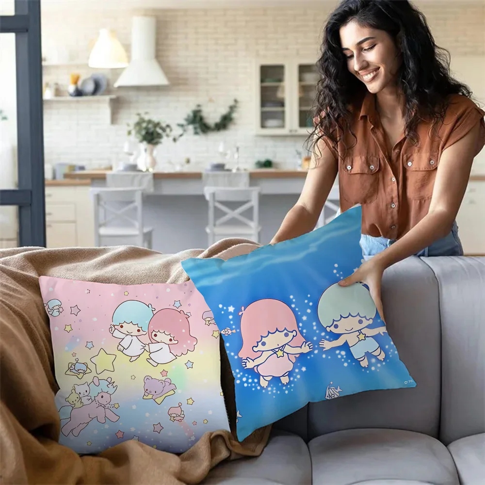 Kawaii Little Twin Stars Cartoon Pillow Covers Cartoon Sofa Decorative Home Double-sided Printing Short Plush Cute Cushion Cover