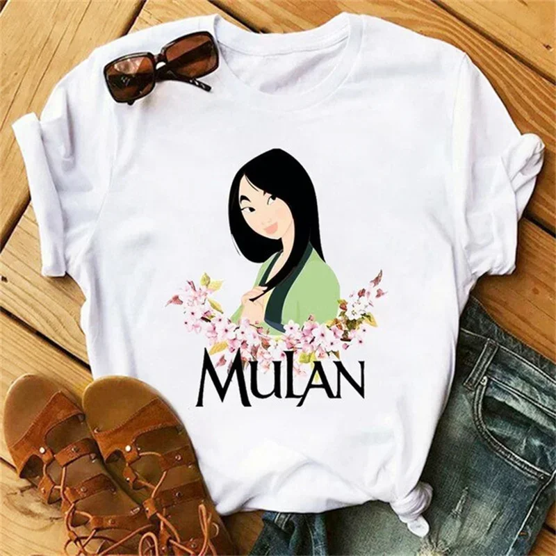 Cute Disney Cartoon Mulan Princess Graphic Printed Children T-shirt Summer Fashion Cotton Top Kid Girl Clothing Casual Baby Tee