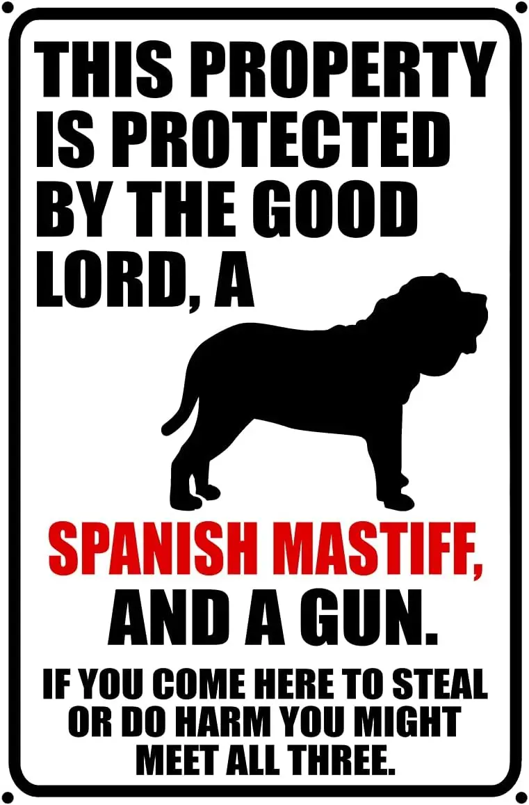 Vintage Metal Sign Warning Spanish Mastiff Dog Metal Tin Sign Aluminum Sign For Home Coffee Bar Wall Decor 8x12 inch