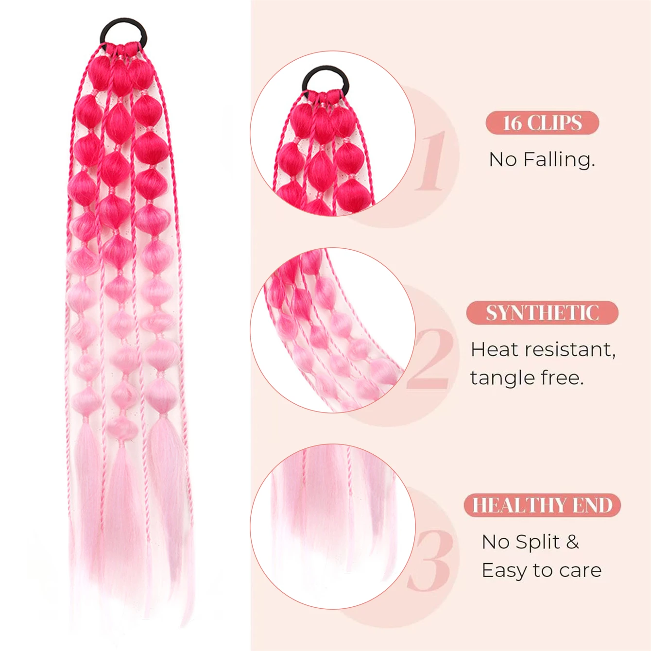 1pcs Multicolor Festive Elastic Lantern Foam Braided Synthetic Ponytail for Women Girls Basic Style Hair for Party Cosplay image 5
