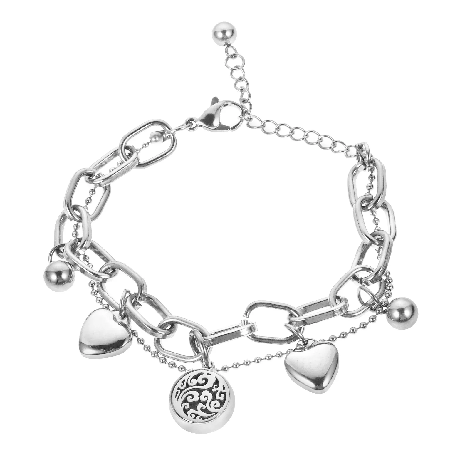 

Heart-Shaped Titanium Steel Aromatherapy Bracelet Stylish Adjustable Wrist Bands Love Pendant Fashionable Hip Hop Jewelry Women