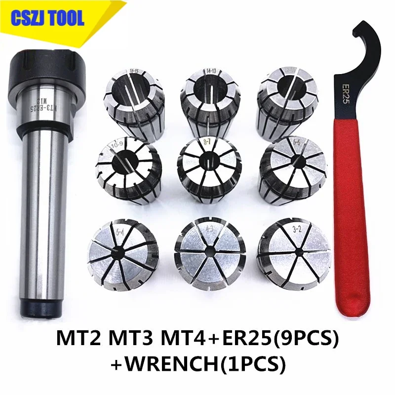 

ER25 Spring Clamps 9PCS MT2 ER25 M12 1PCS ER25 Wrench 1PCS Collet Chuck Morse Holder Cone For CNC Milling Lathe tool