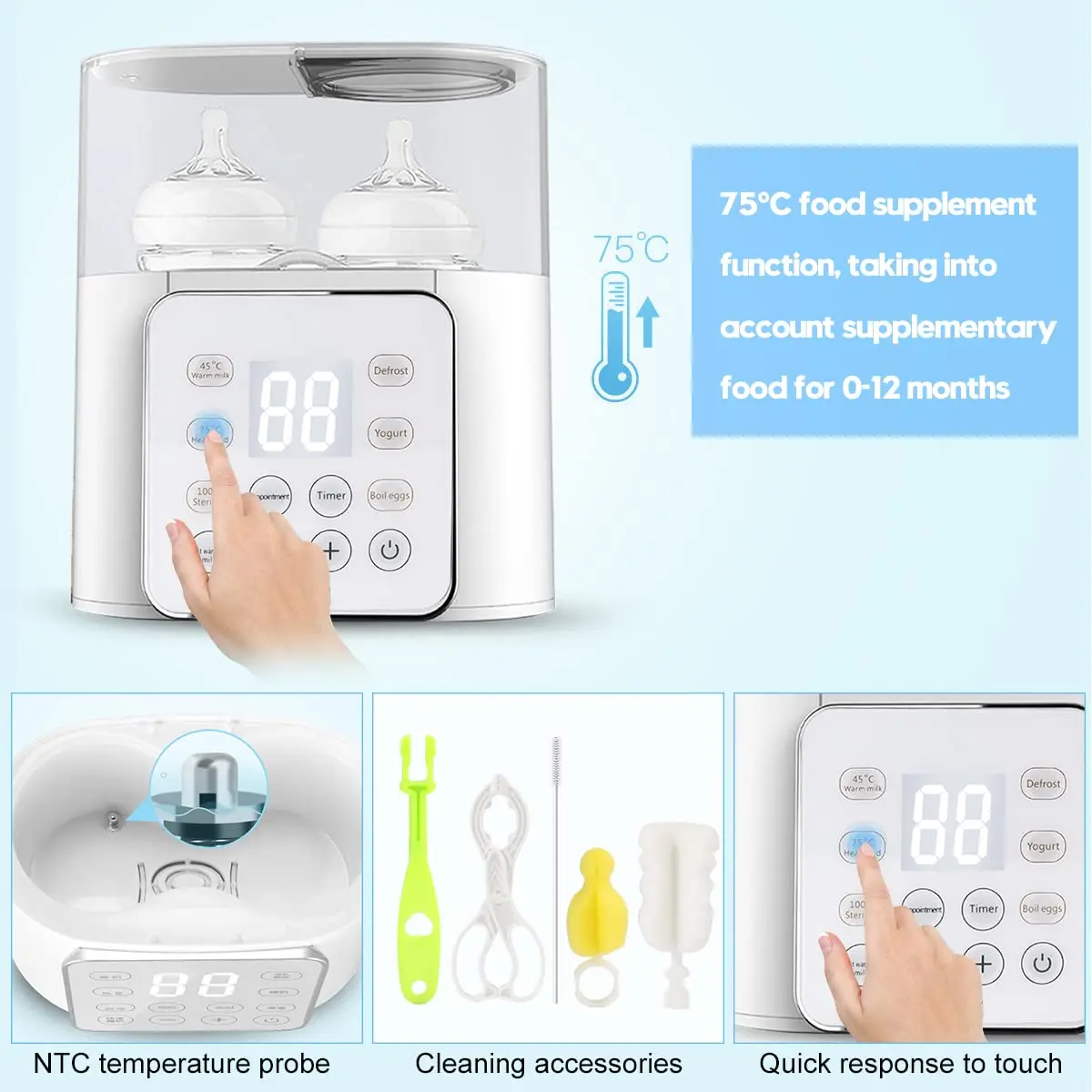 Safe Milk Warmer para diferentes tamanhos de mamadeira, Baby Milk Heater, Versátil