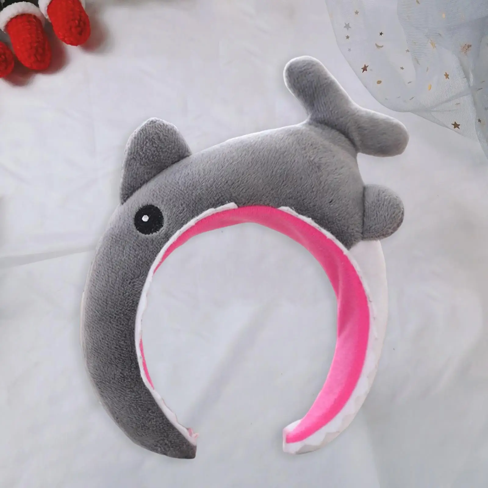 Short Plush Gray Shark Headband Cute Hairband Hair Hoop Hair Accessories for Halloween