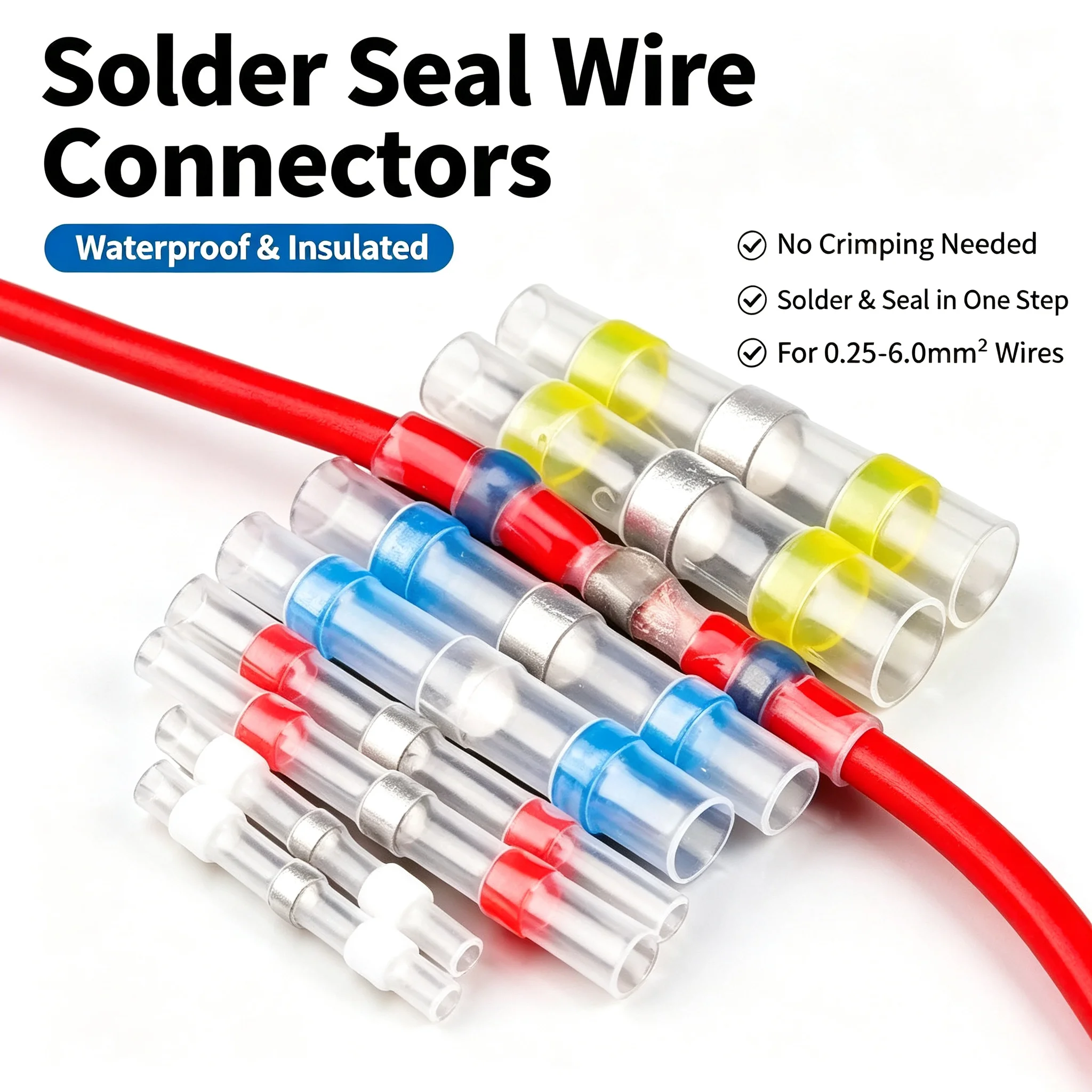 300PCS Solder Seal Wire Connectors Heat Shrink Butt Terminals Waterproof Solder Sleeve Electrical Splice Kit Marine Automotive