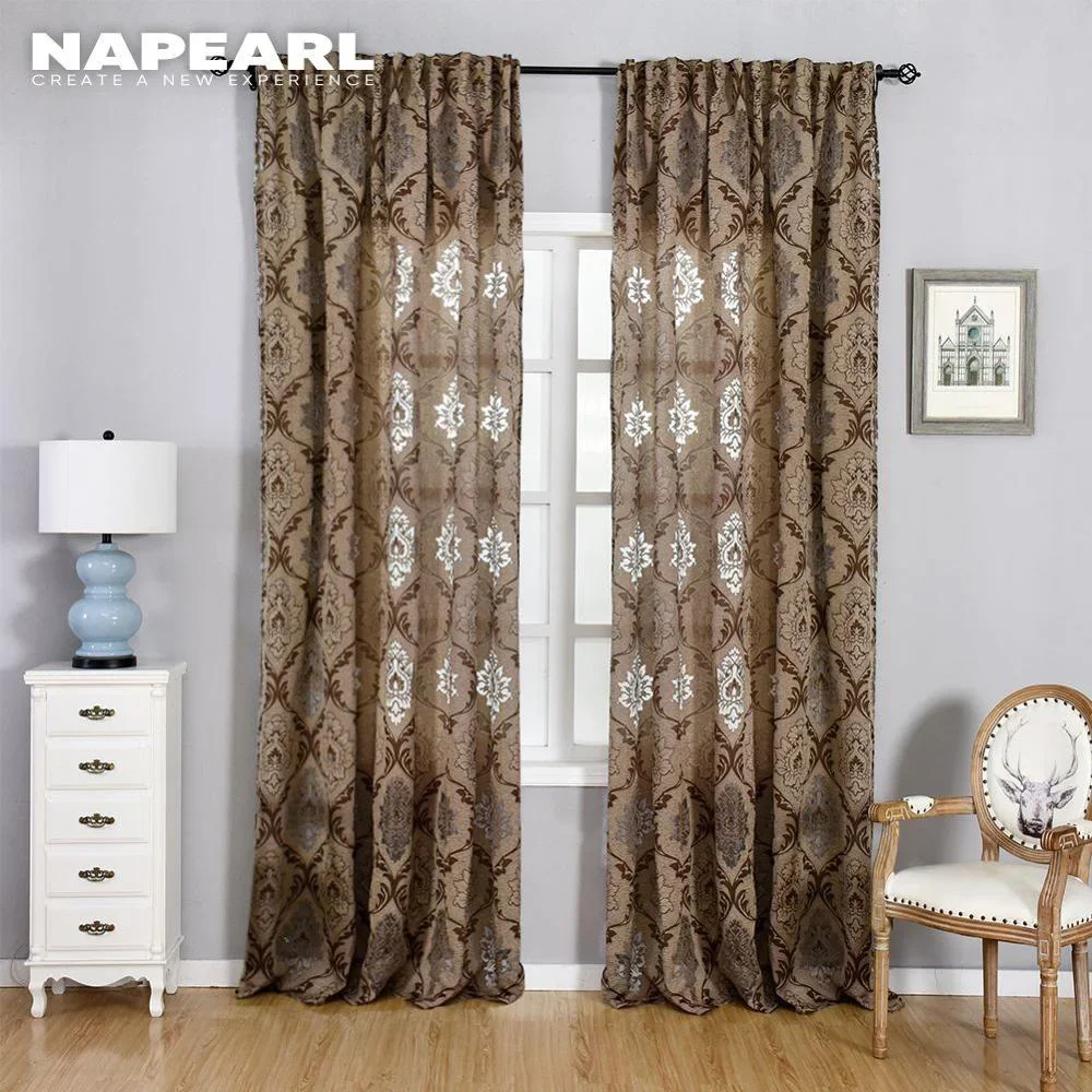 NAPEARL Window Panel Screening Floral Jacquard Semi-shading Curtains Brown for Bedroom Natural Ready Made Fabrics