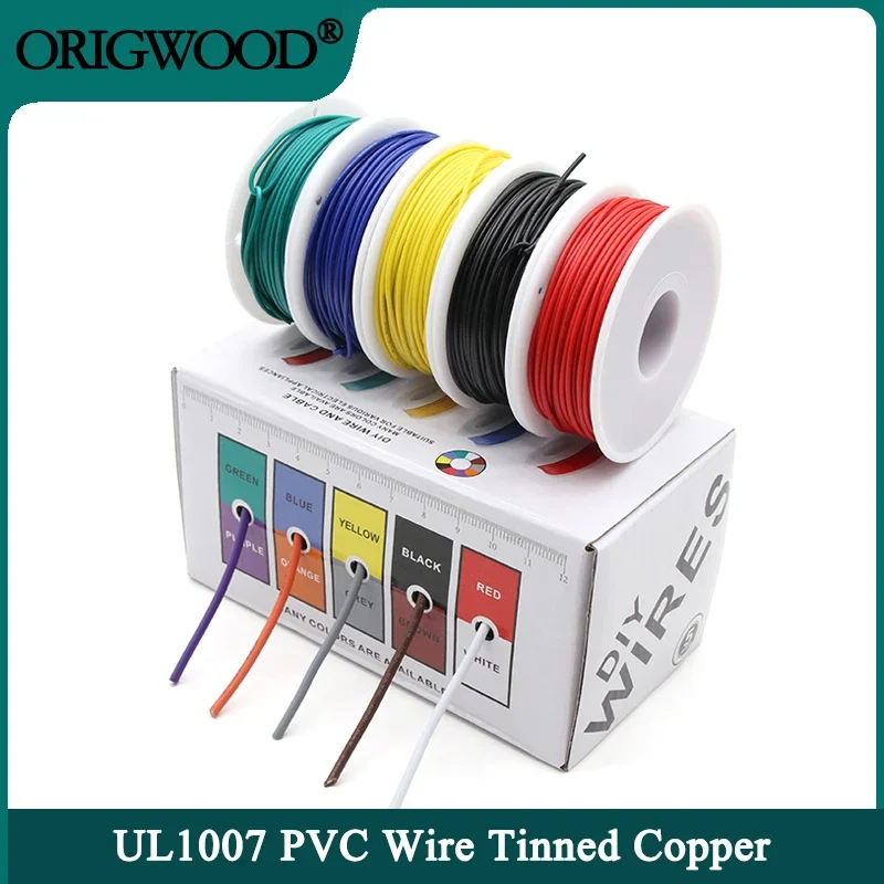 

UL1007 Wire PVC Insulation Tinned Copper Cable （5 Colors Mix Kit）30/28/26/24/22/20/18/16 AWG Stranded Electrical Line PCB Wire