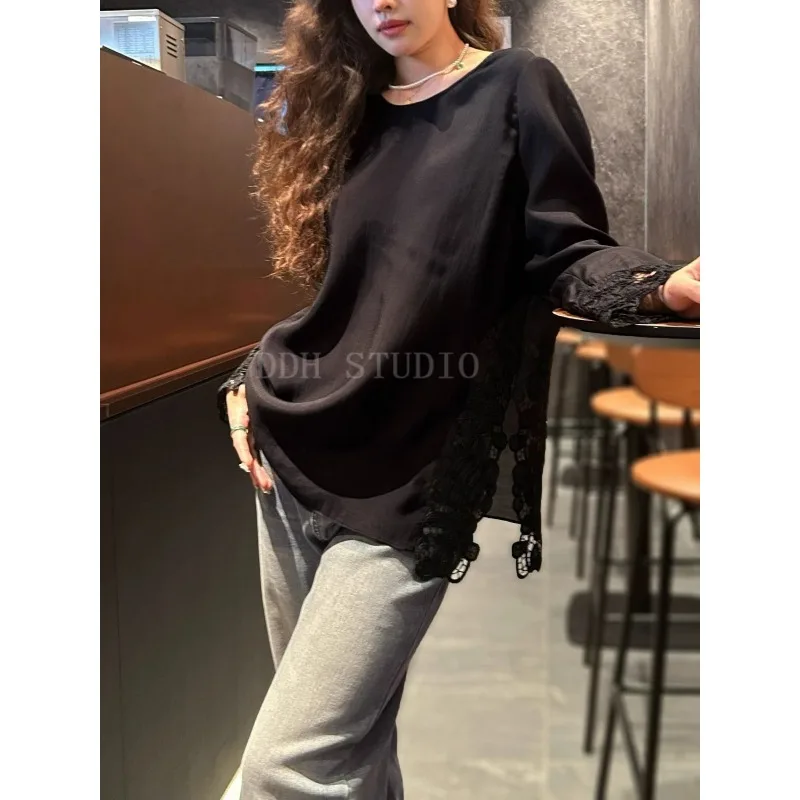 Nuovo stile cinese stile nazionale cuciture in pizzo ricamo cavo spacco retrò sciolto 2025 inizio primavera nuovo top versatile per le donne