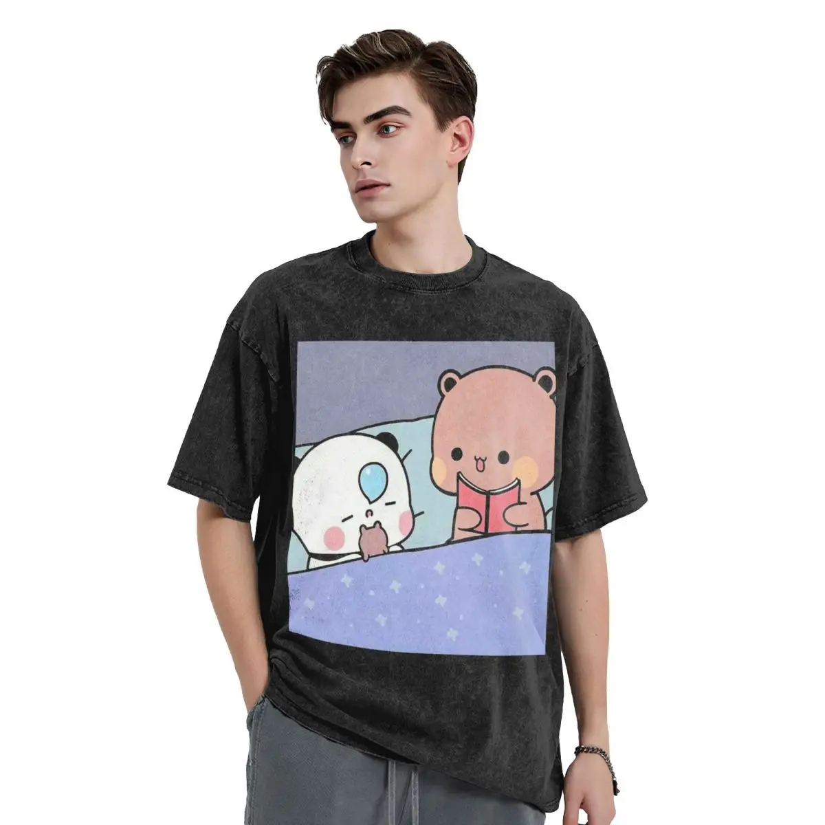 Peach And Goma Bubu Dudu Balloon Washed T Shirts Harajuku Short Sleeve Hip Hop T-Shirt Streetwear Tops Tees for Men Women