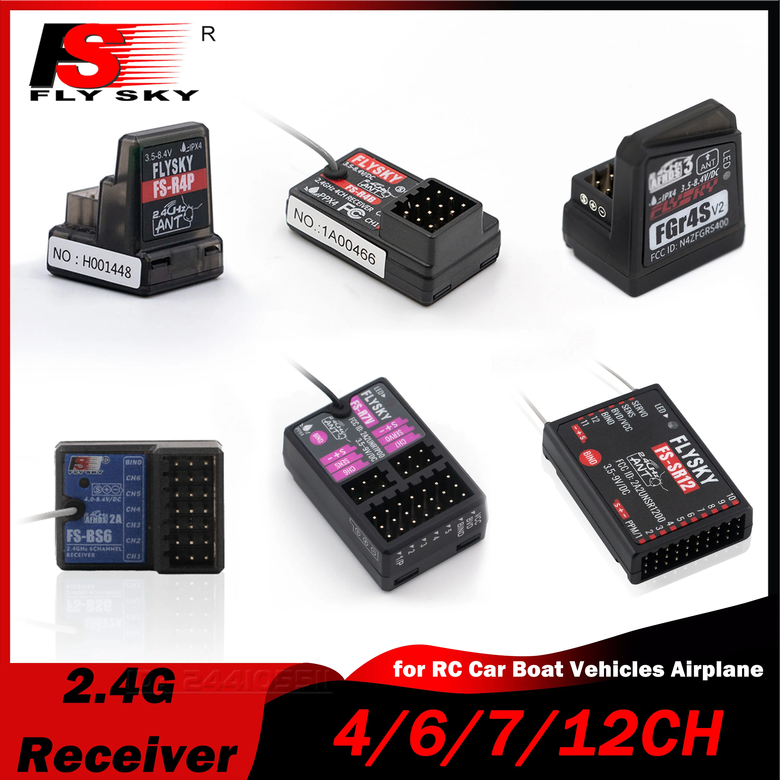 

FLYSKY 4/6/7/12CH FS-R4P FS-R4B FGR4S BS6 FS-R7V FS-SR12 2.4G Receiver PWM for RC Model Cars Boat Vehicles Airplane Robot Part