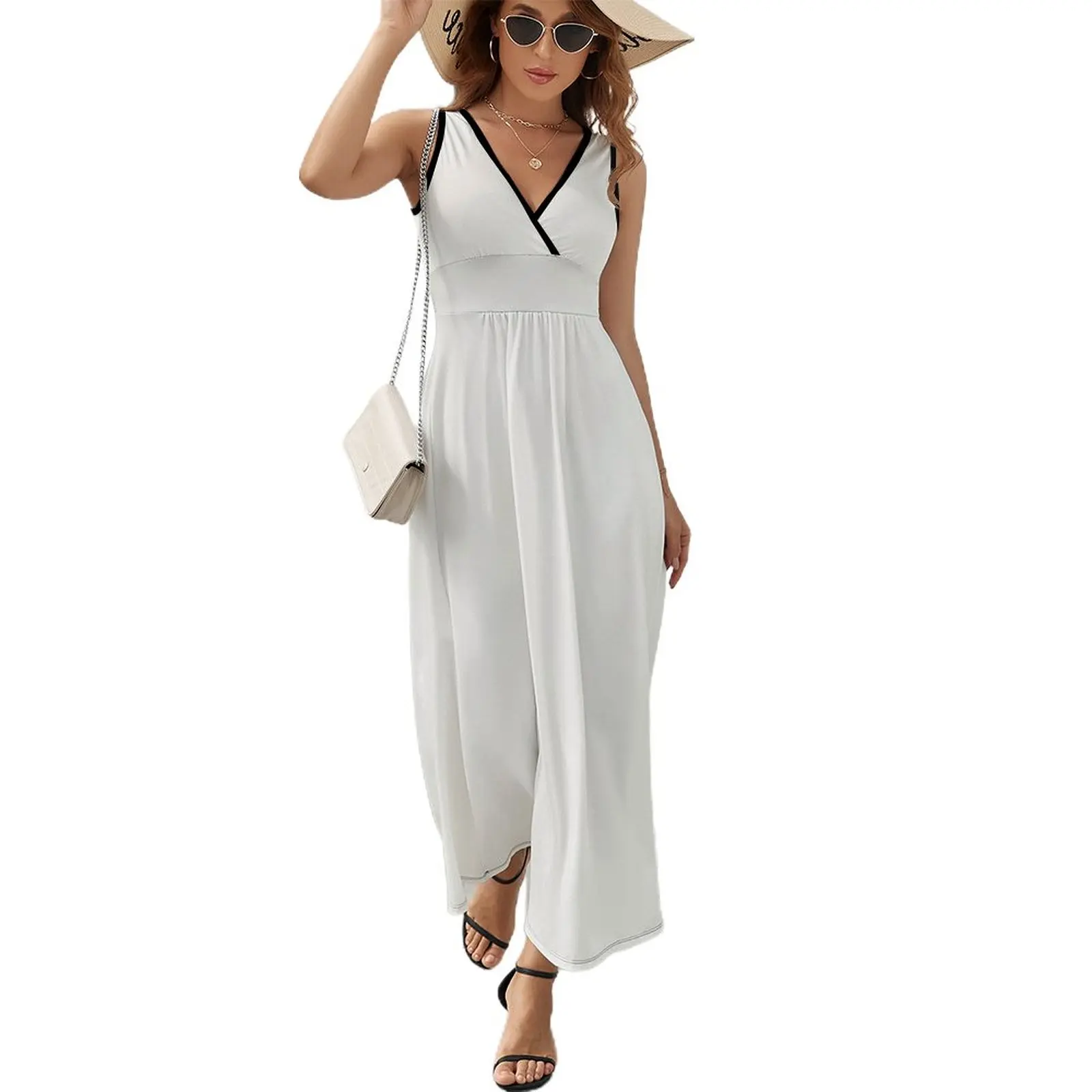 

Cloud White Plain Solid Color Sleeveless Dress Beachwear summer outfits for women 2023 Women long dress