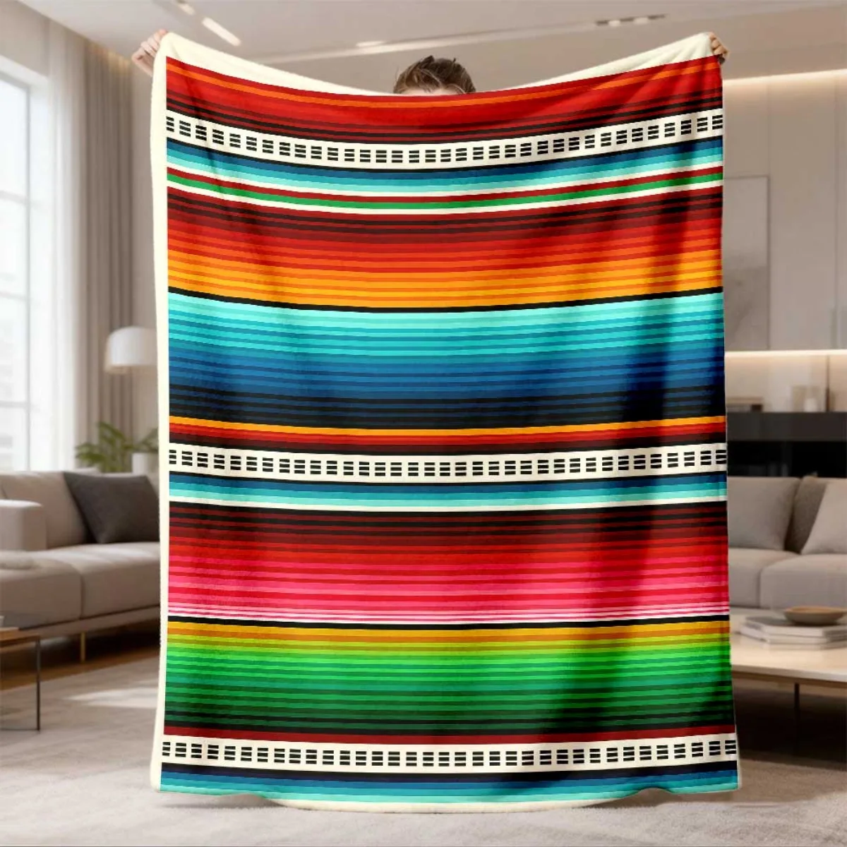2026 Latest Flannel Blanket Mexican Blanket May 5th Colorful Striped Flannel Cover, Soft and Warm for All Seasons, Suitable for