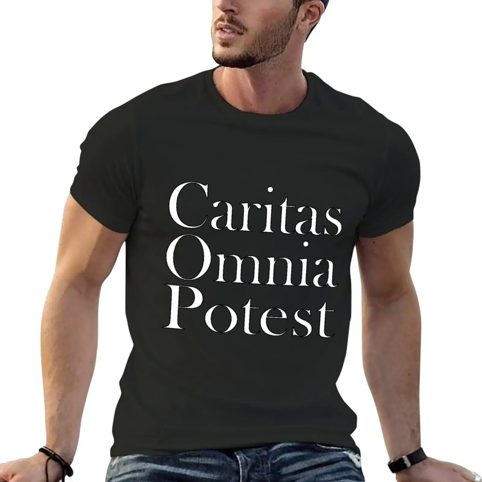 Caritas omnia potest - love can do everything T-Shirt summer top plus sizes essential t shirt men t shirts high quality