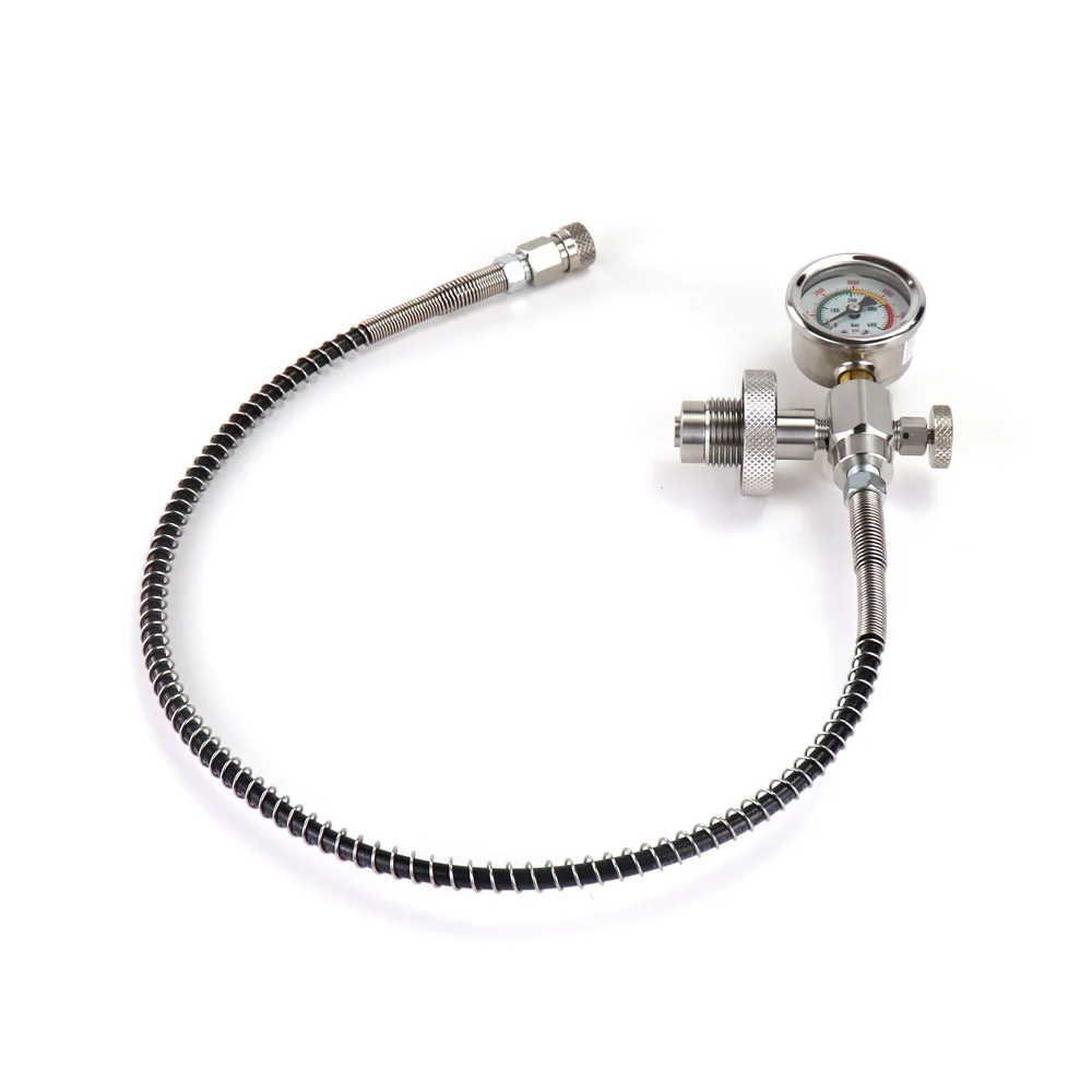 Diving Fill Station DIN300 Charging Adapter Big Bottle To Small Bottle 5/8BSP Connector With Hose and Gauge Rated 300Bar