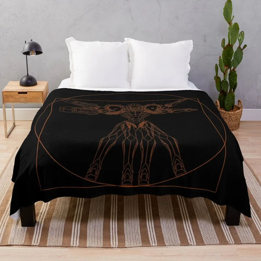 

Vitruvian Samus Metroid Da Vinci Sketch Orange Print Throw Blanket Color Fast Cozy Throw Blanket