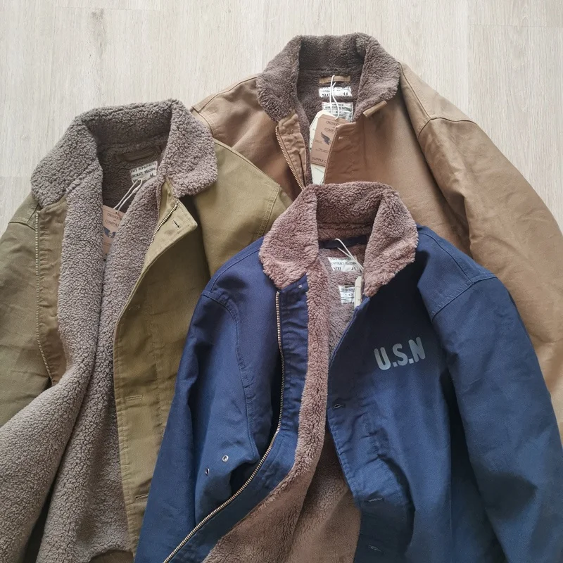 Thickened Lamb Velvet N1 Deck Jacket WWII US Military Retro Japanese Style Loose Cotton Padded Coat Youth Casual Standard Fit