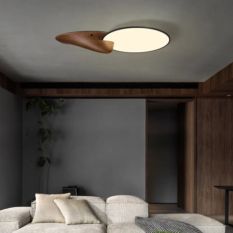 Modern New Chinese Style Led Ceiling Light Living Room Bedroom Master Light Wabi-Sabi Style Antique Solid Wood Home Appliance