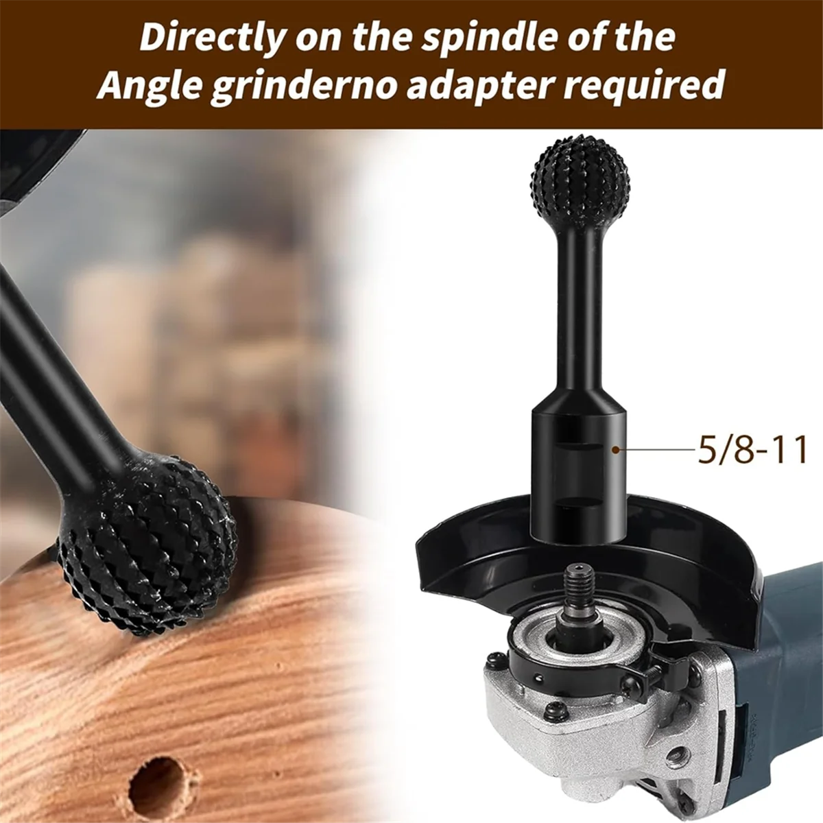 A002 4Pcs Ball Grinding Head Ball Gouge Angle Grinder Attachment Sphere Rotary Burr with 5/8-11 Threads
