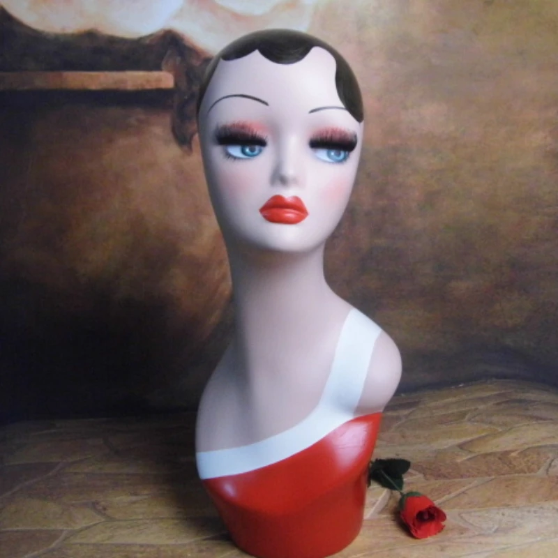 Fiberglass Female Mannequin Dummy Head  Vintage Manikin Doll Head for Wigs Jewelry Hat Display