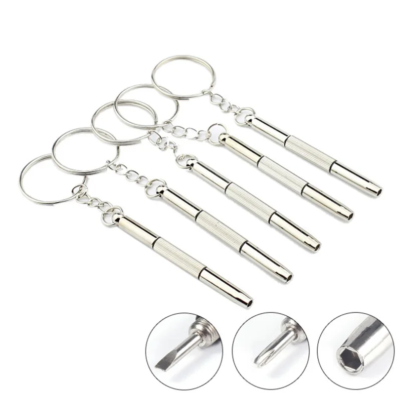 Portable 3 In 1 Screwdriver Eyeglass Sunglass Watch Repair Screwdriver Set Keychain Stainless Steel Mini Screwdriver Hand Tools