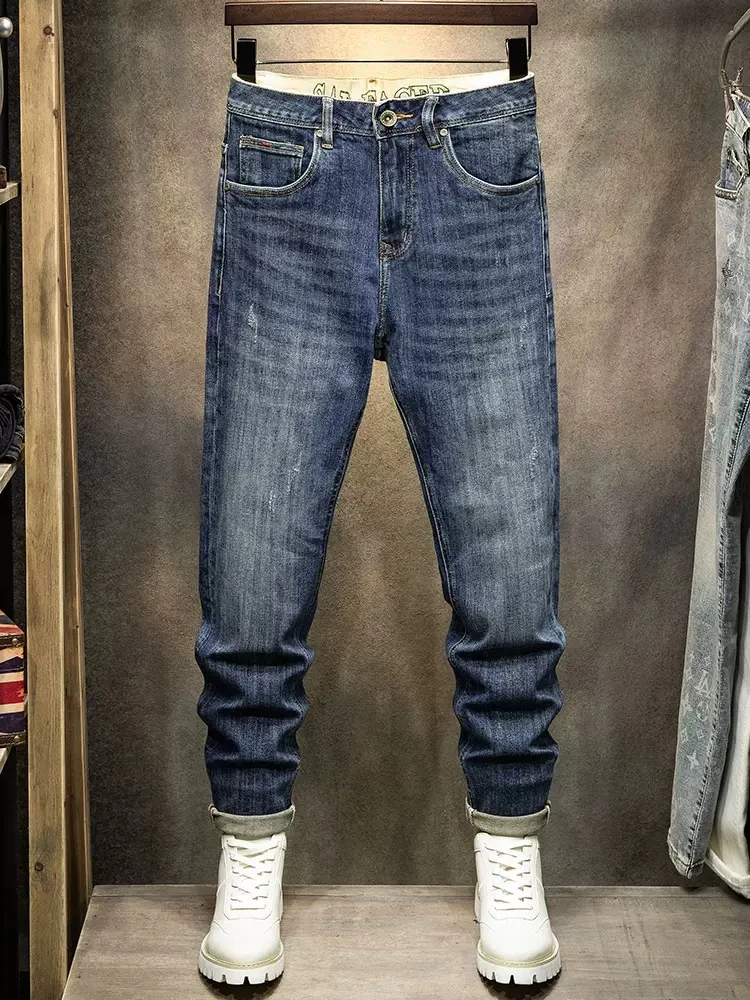 Newly Designer Fashion Men Jeans High Quality Retro Blue Elastic Slim Fit Vintage Jeans Men Trousers Casual Denim Pants Hombre