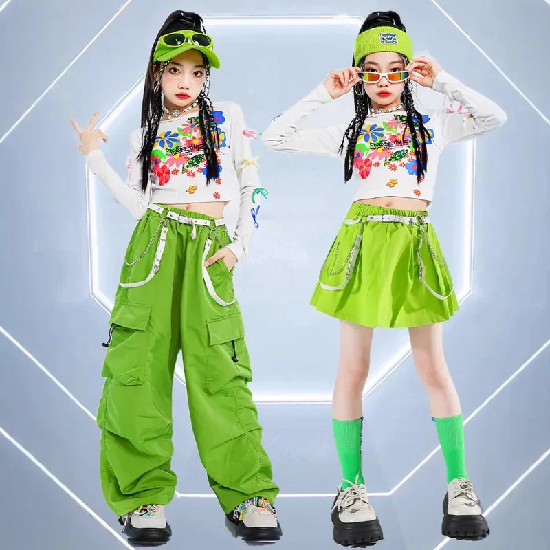 

COSda@Girls Hip Hop sets Crop Top Street Dance Cargo Pants Skirts Kids Streetwear Jazz Costume Girl Group Sweet ClothesCOSda@