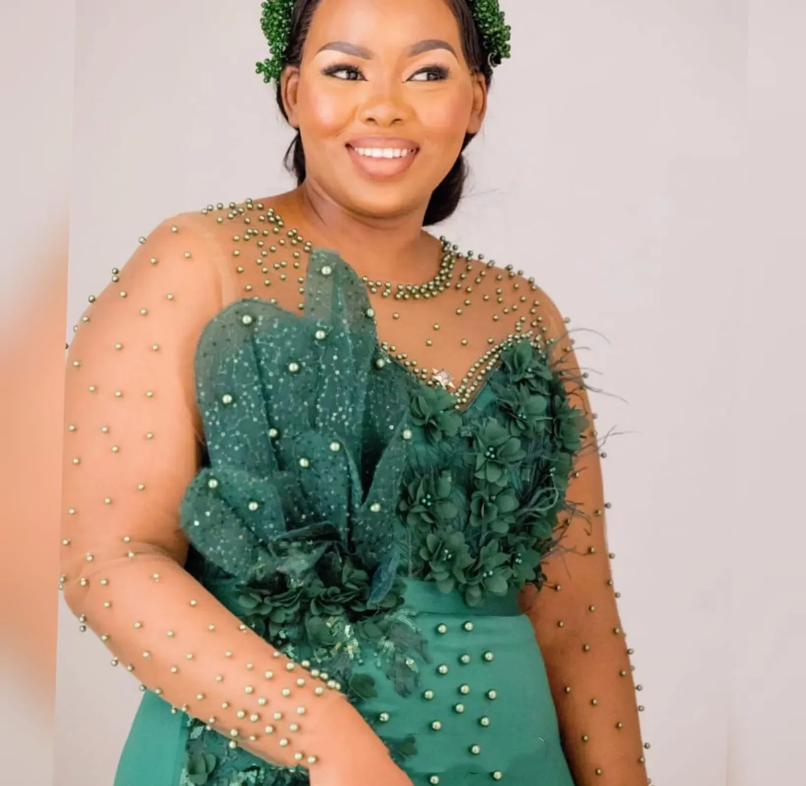 Aso Ebi Arabic Hunter Green Mermaid Mother Of The Bride Dresses Beaded Flowers Evening Prom Formal Party Birthday Celebrity Moth